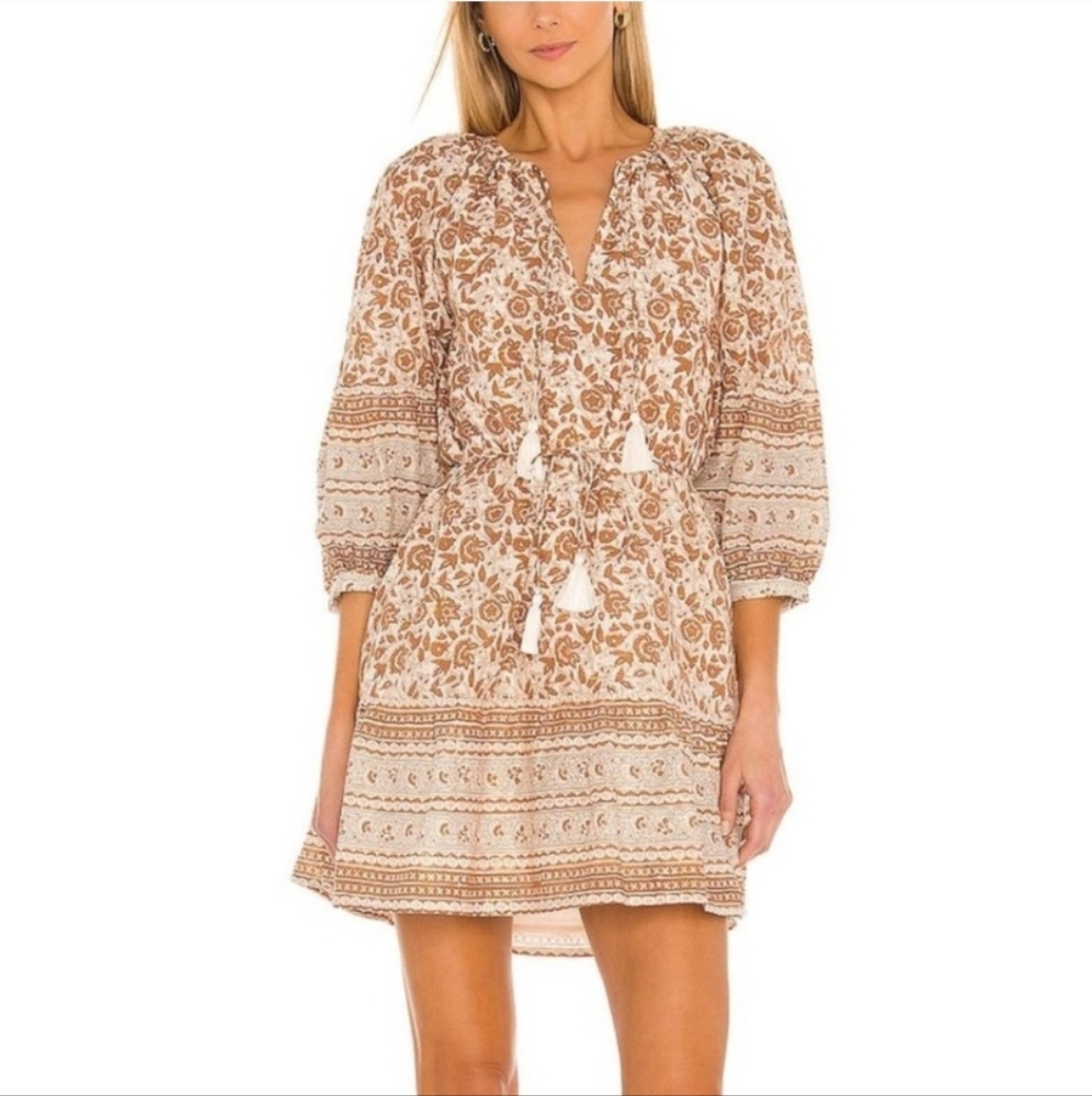 Cleobella Rosy Puff Sleeve Boho Floral Print Mini Dress Size Medium